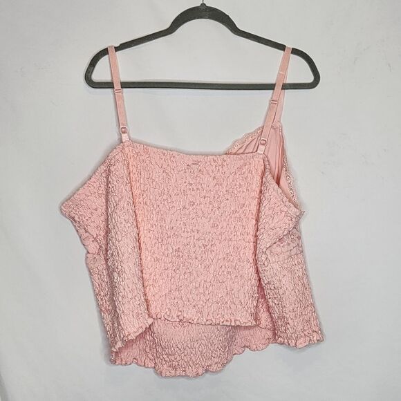 6X 30W Torrid Impatient Pink Lace Crop Top Smocked Square Neck Tank Adjustable - Picture 6 of 7